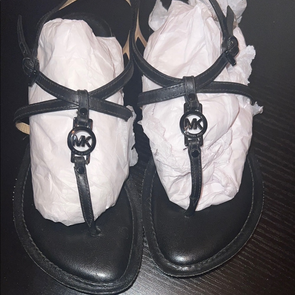 Michael Kors Black Leather Sandals - Picture 2 of 6